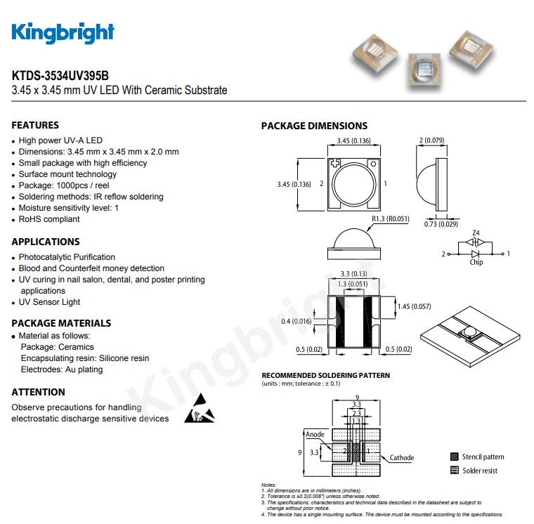 今臺(tái)發(fā)光二極管KTDS-3534UV395B說明