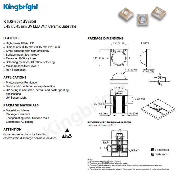 KTDS-3534UV365B Kingbright LED今臺發(fā)光二極管