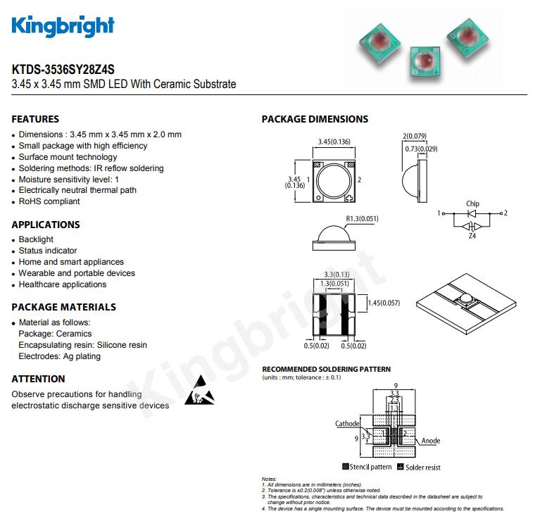 KTDS-3536SY28Z4S Kingbright LED今臺貼片式發(fā)光二極管