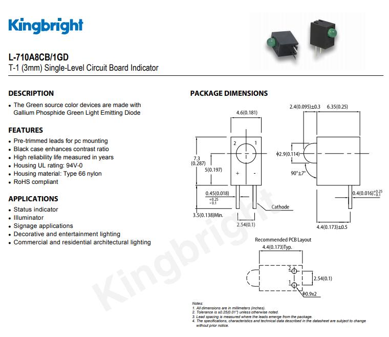 L-710A8CB/1GD Kingbright LED今臺發(fā)光二極管