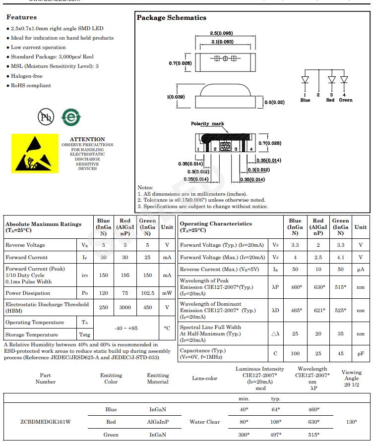 ZCBDMEDGK161W Sunled貼片LED發(fā)光二極管