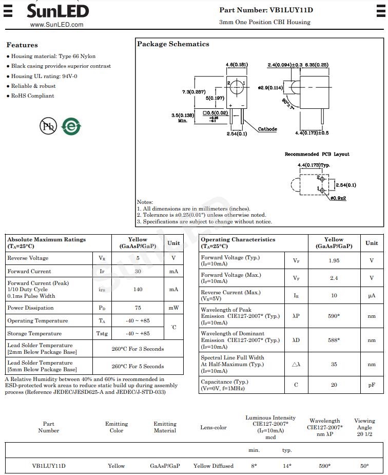 VB1LUY11D Sunled電路LED指示器